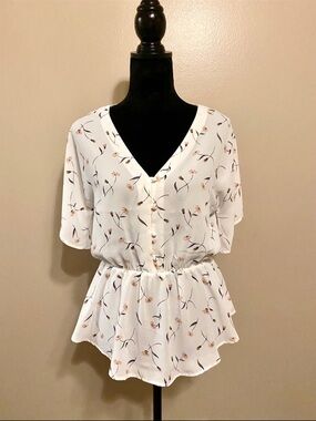White Floral Peplum Top